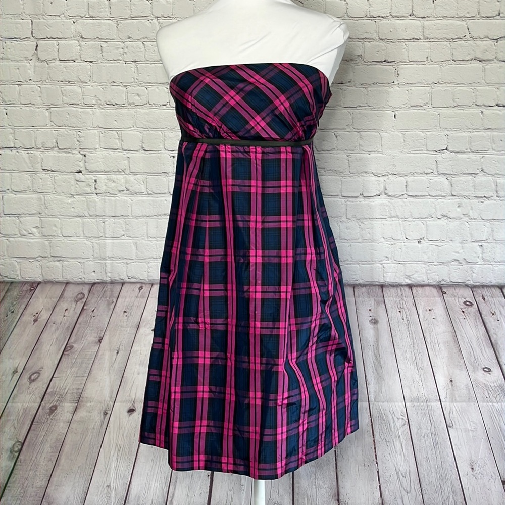 Vineyard Vines 100% Silk Tartan Plaid Strapless Dress